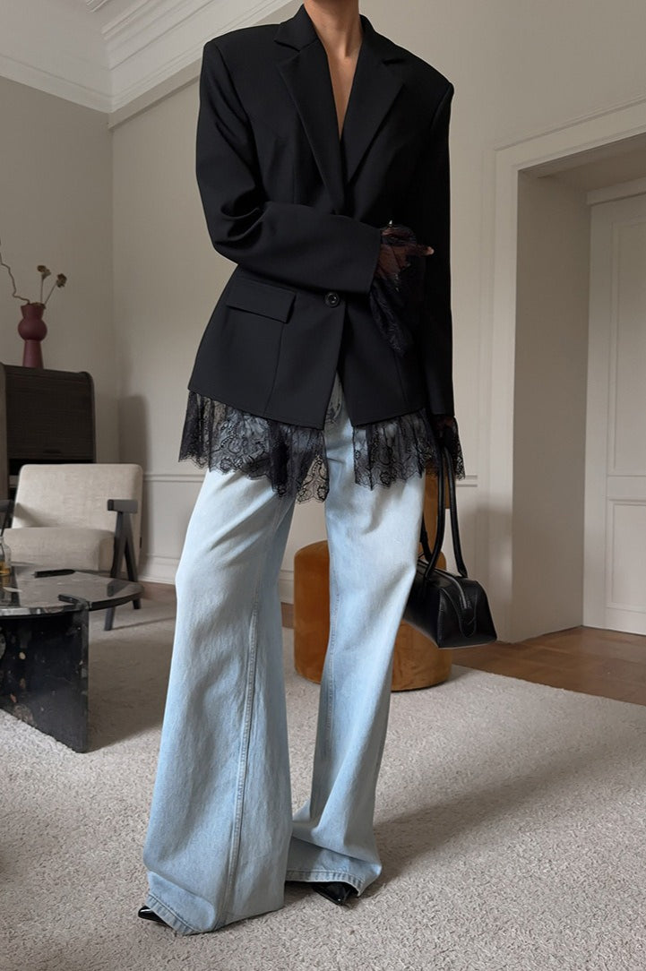Black Lace Panel Blazer Jacket 3