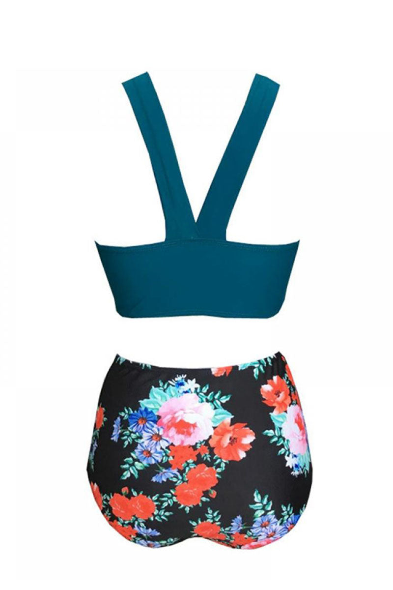 Padded Tankini Floral Print High Waist Two Pieces Swimsuit - Fashionpara