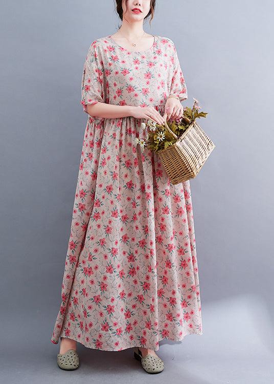Floral Print Round Neck Short Puff Sleeve Empire Waist Maxi Dress - View 2
