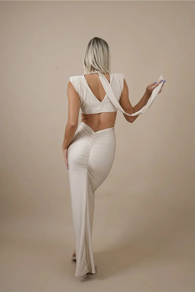 High Neck Sleeveless Twist Front Cutout Bodycon Dress