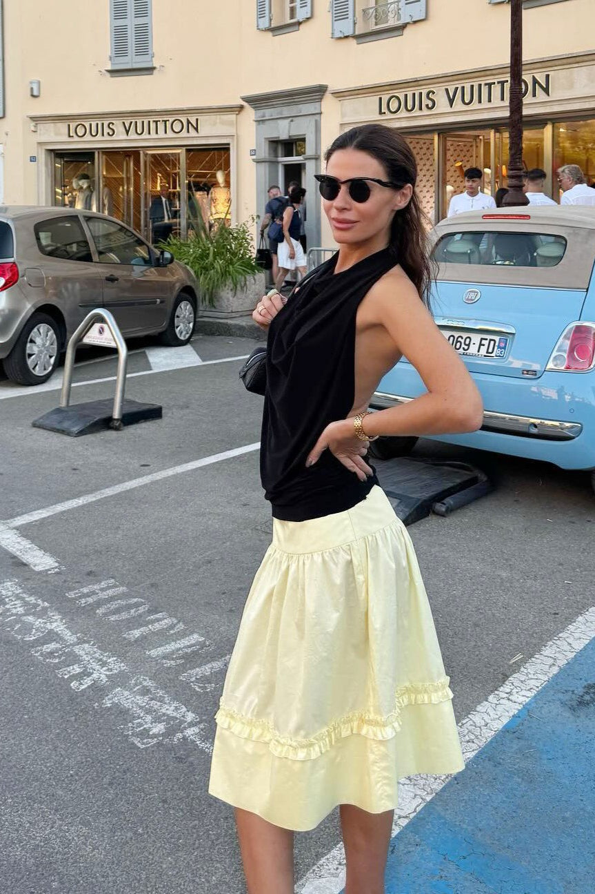 Low-Waist Lace-Trim Midi Skirt