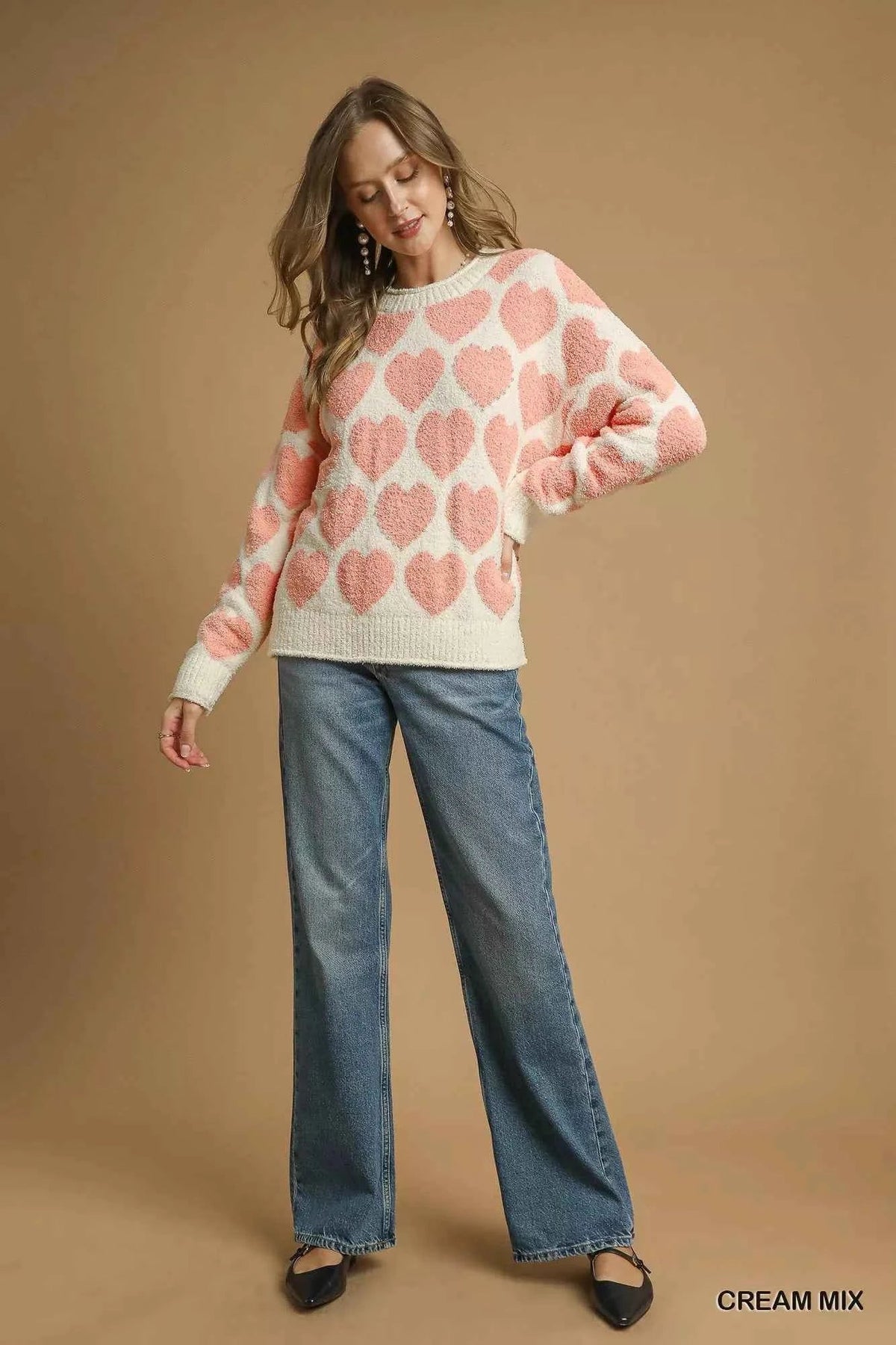 Mix Heart Pattern Pearl Accent Sweater 5