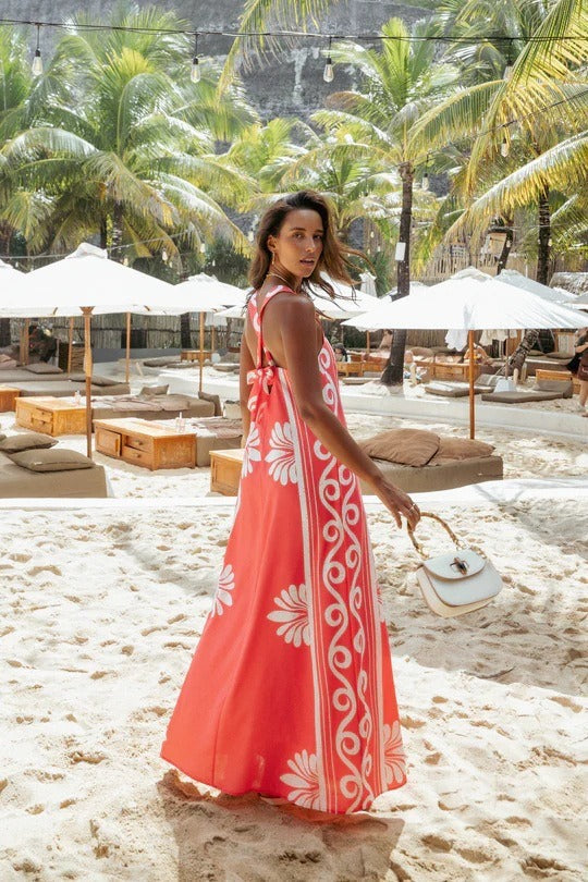 Scarf Print Square Neck Sleeveless A-Line Maxi Dress 3