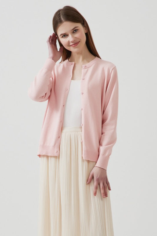 Lightweight Cotton Crew-Neck Cardigan for Effortless Style