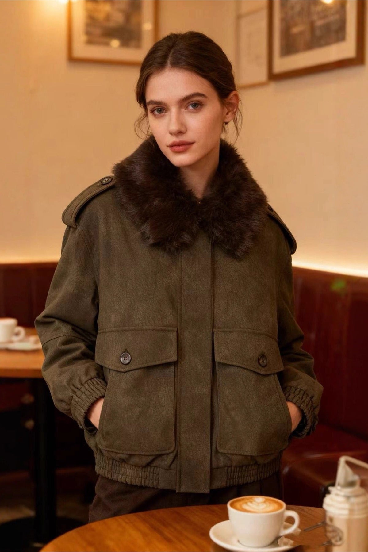 Faux Suede Removable Neckline Jacket