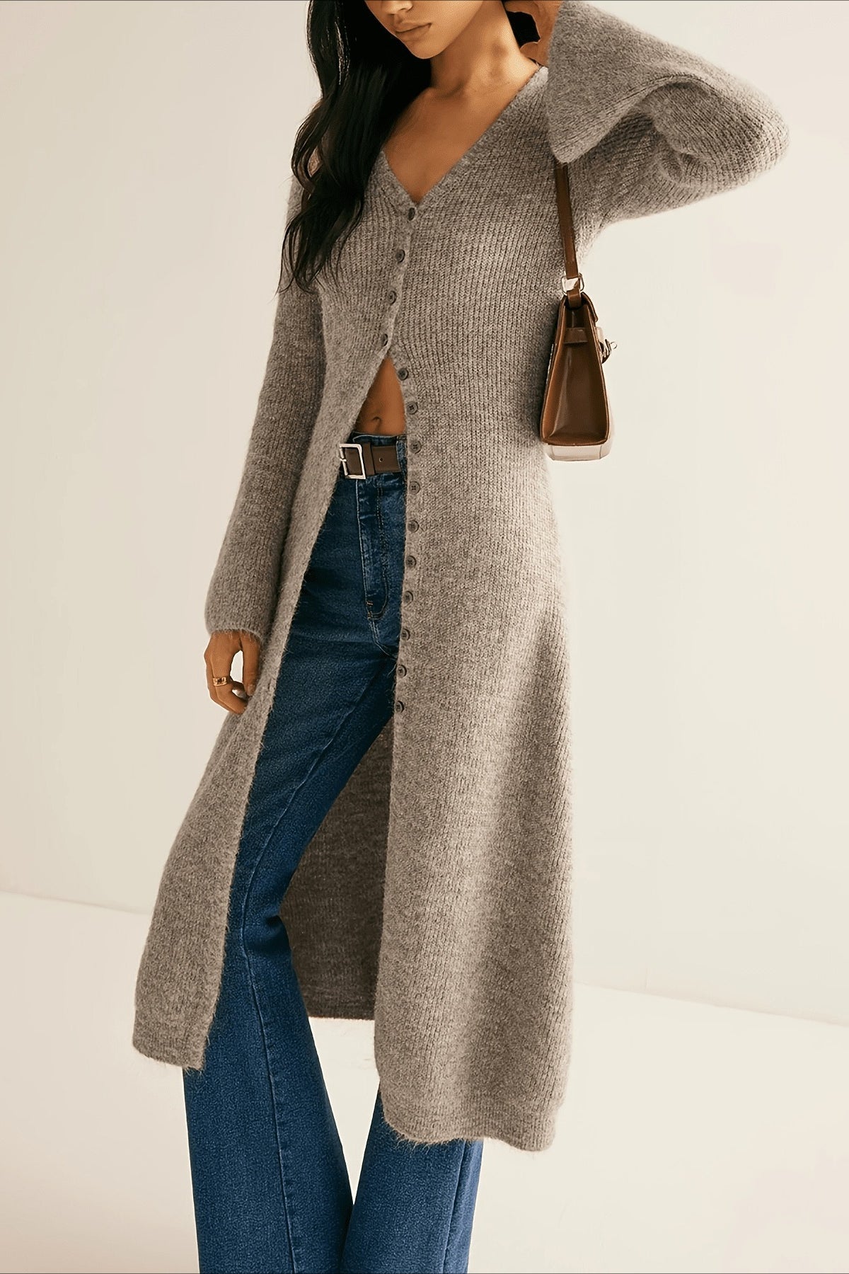 Elegant French Long-Sleeve Knit Cardigan for Chic Style