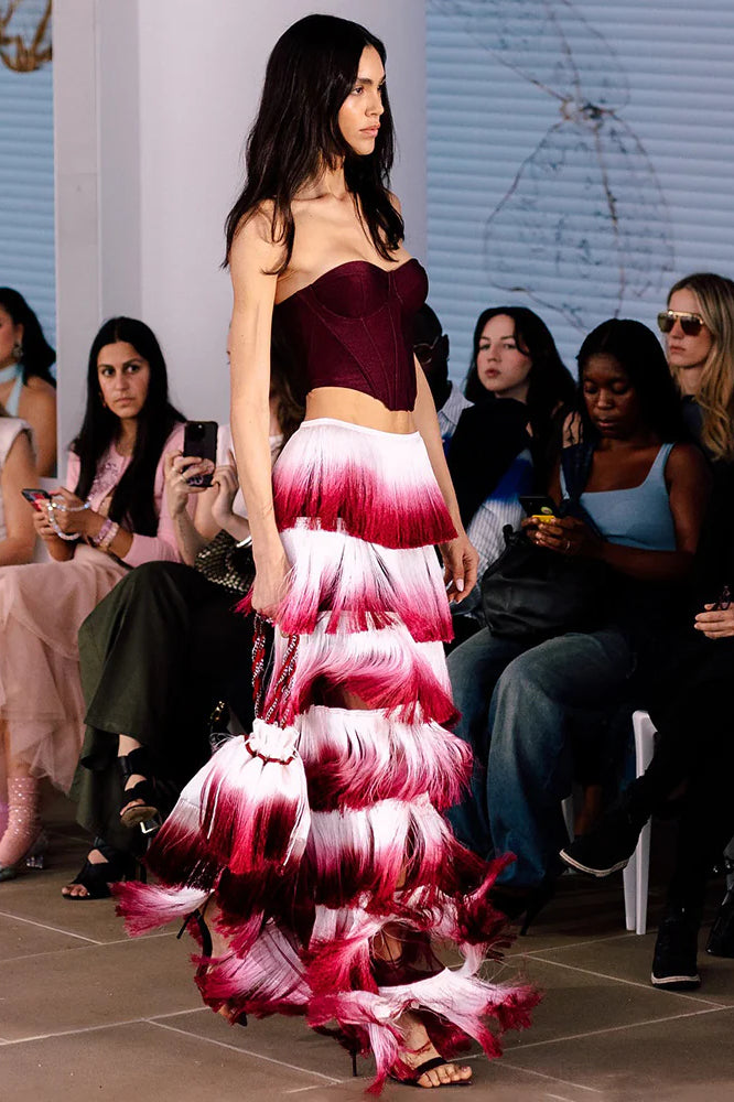 Strapless Corset Fringe Tiered Maxi Skirt Set 2