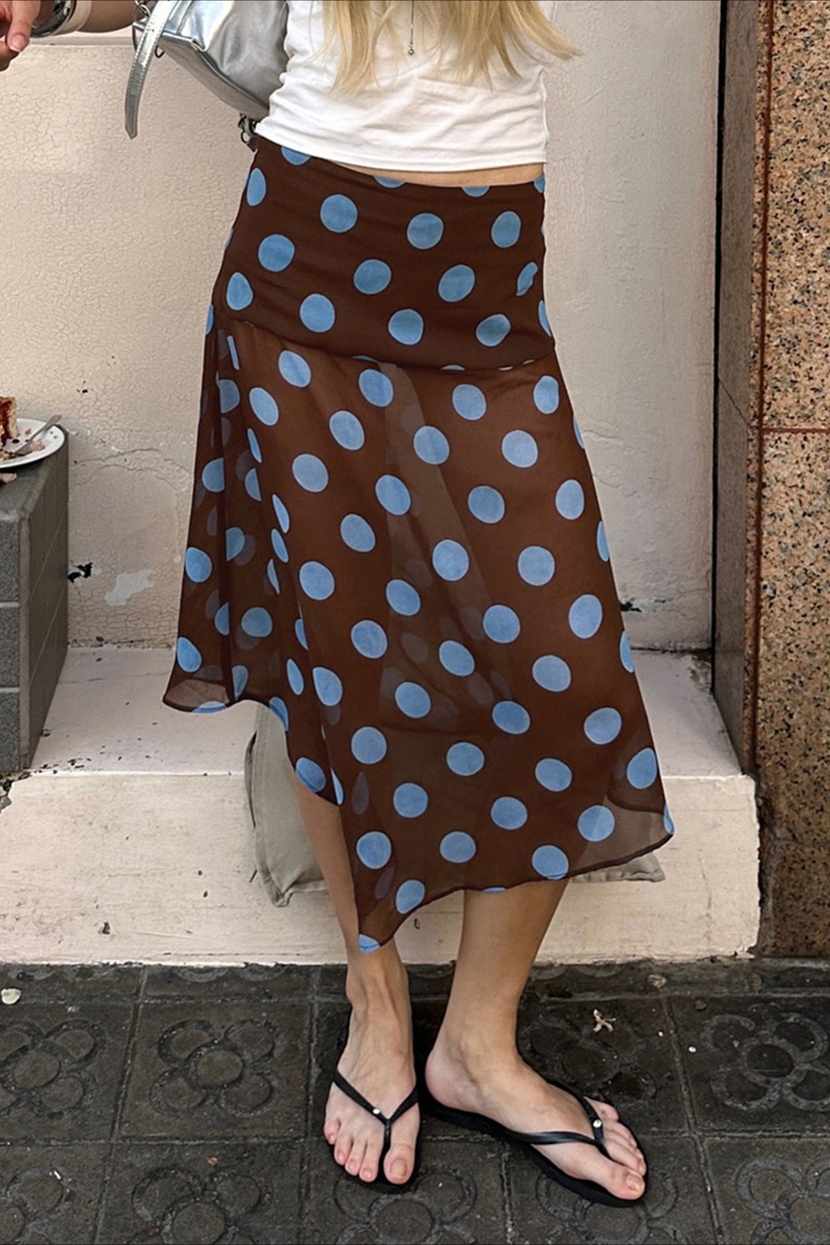 Sheer Polka Dot Ruffled Mesh Skirt - Fashionpara