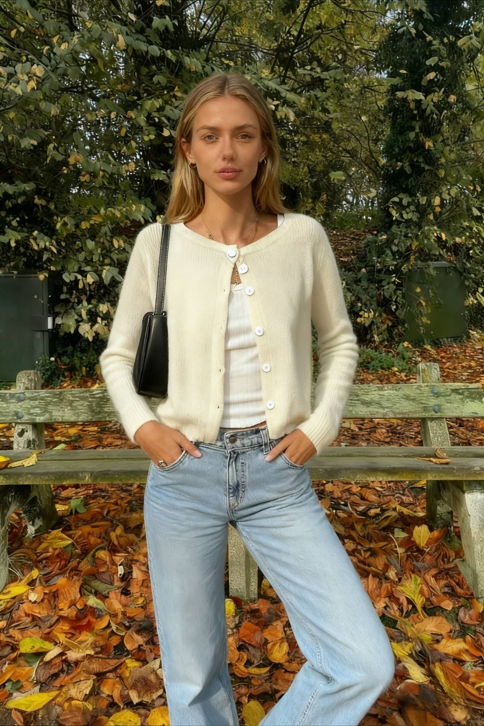 Retro Round Neck Long Sleeve Knit Cardigan - Fashionpara