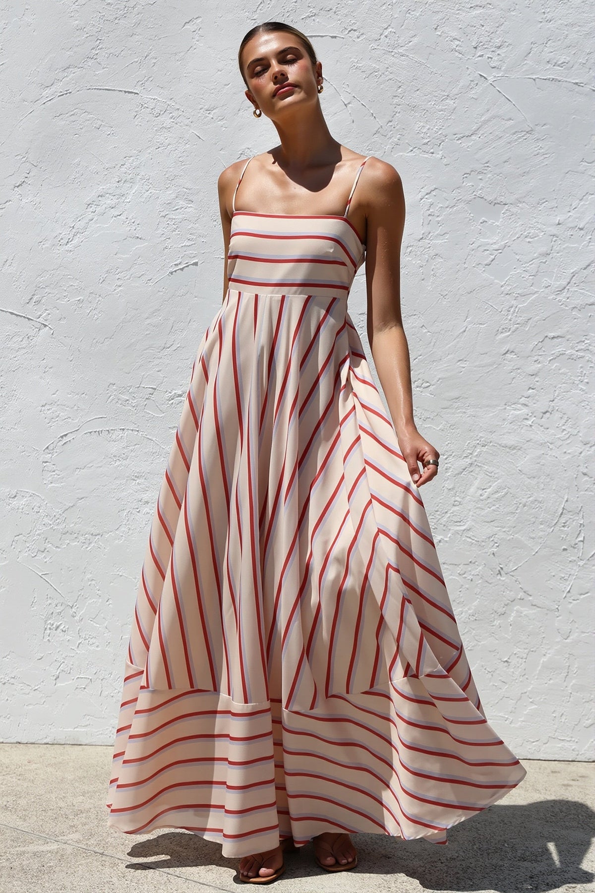 Striped Square Neck Empire Waist Maxi Dress