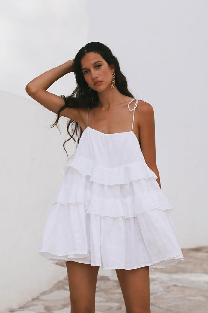 Cotton Tiered Strappy Babydoll Mini Dress