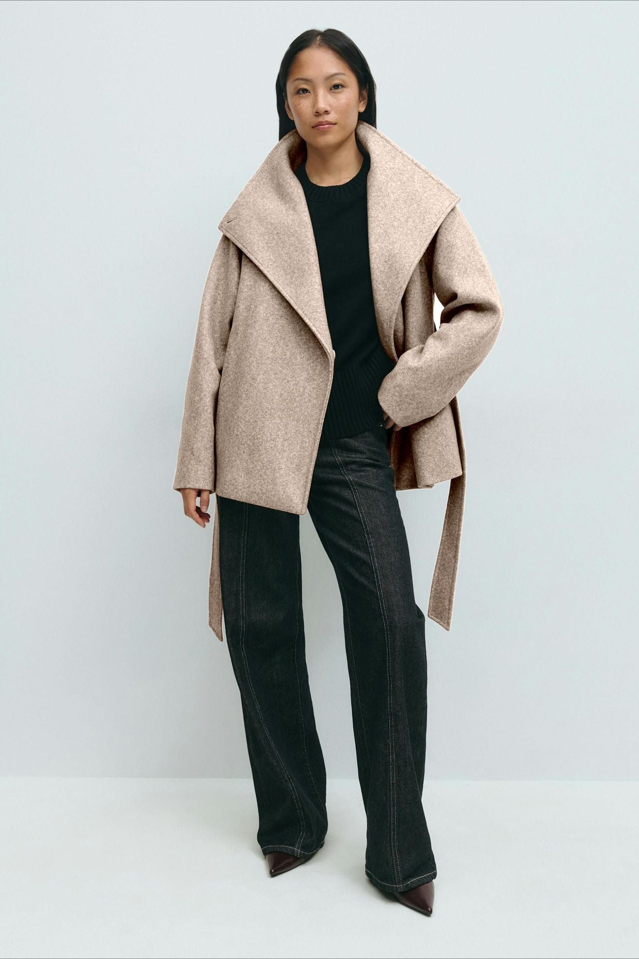 Structured Double Faced Wool Midi Coat - Fashionpara