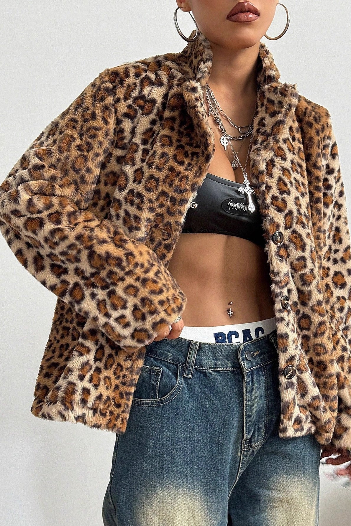 Thickened Leopard Print Lapel Coat - Fashionpara