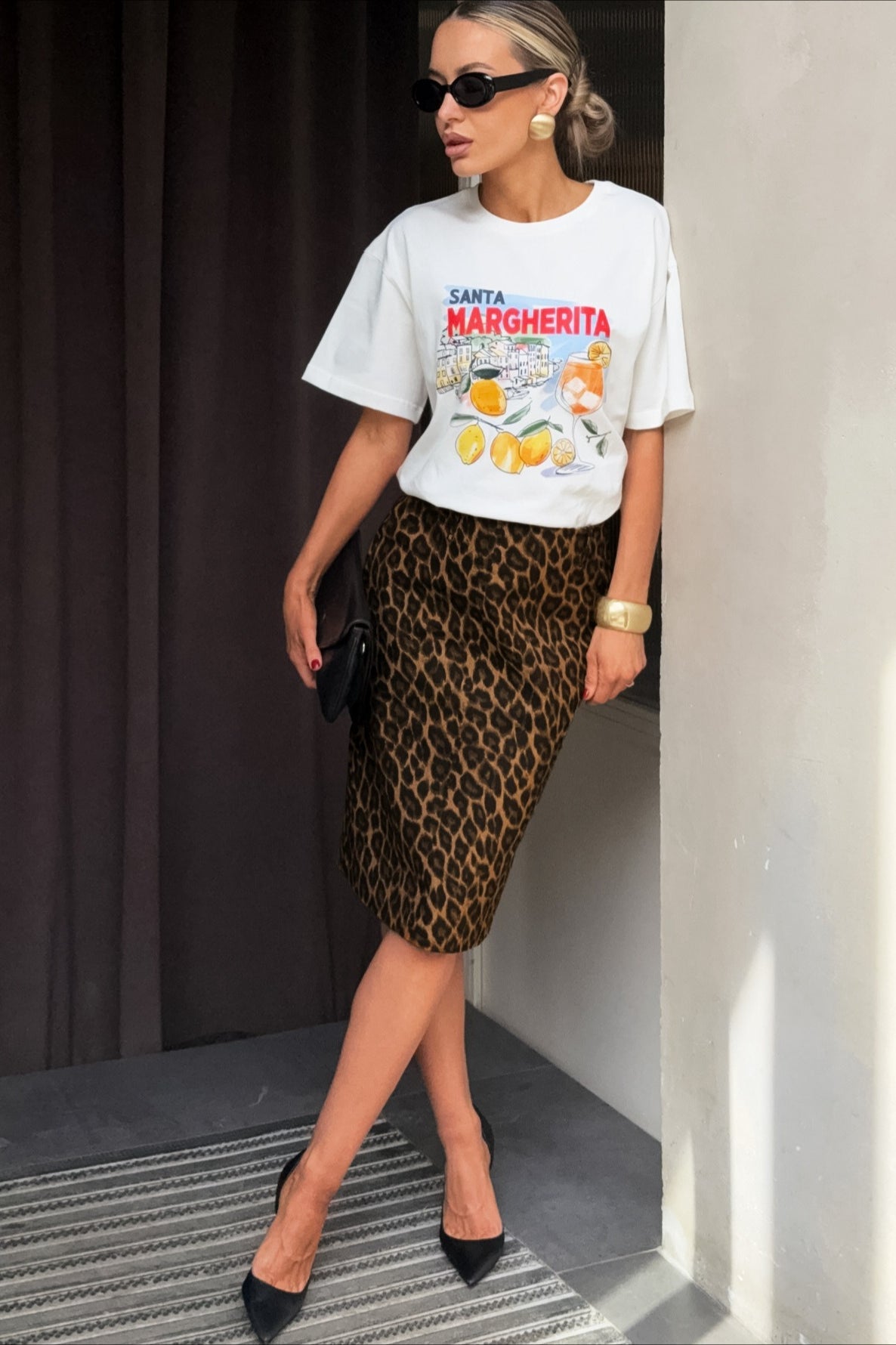 Leopard Pencil Midi Skirt