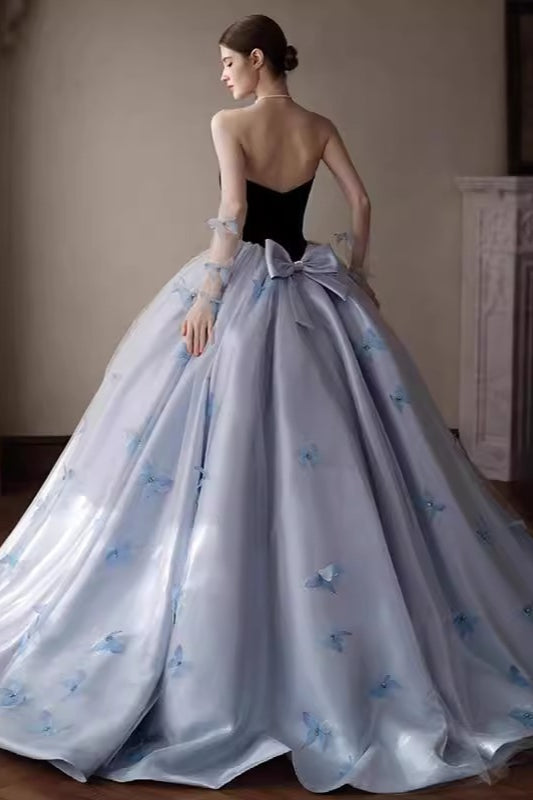 Strapless Sweetheart Butterfly Applique Tulle Ball Gown - View 3