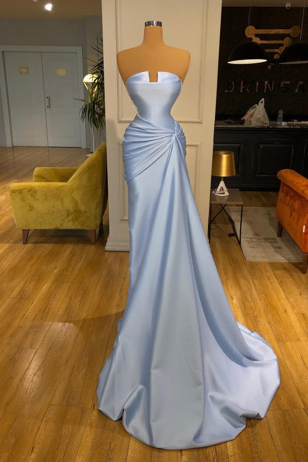 Baby Blue Prom Dress Strapless Mermaid Long - Fashionpara