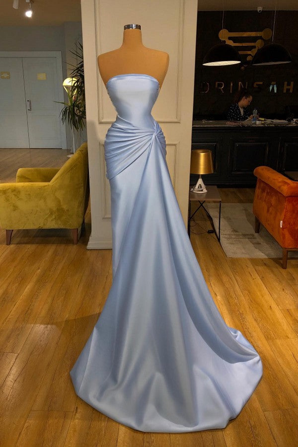 Baby Blue Strapless Prom Dress Mermaid Long - Fashionpara