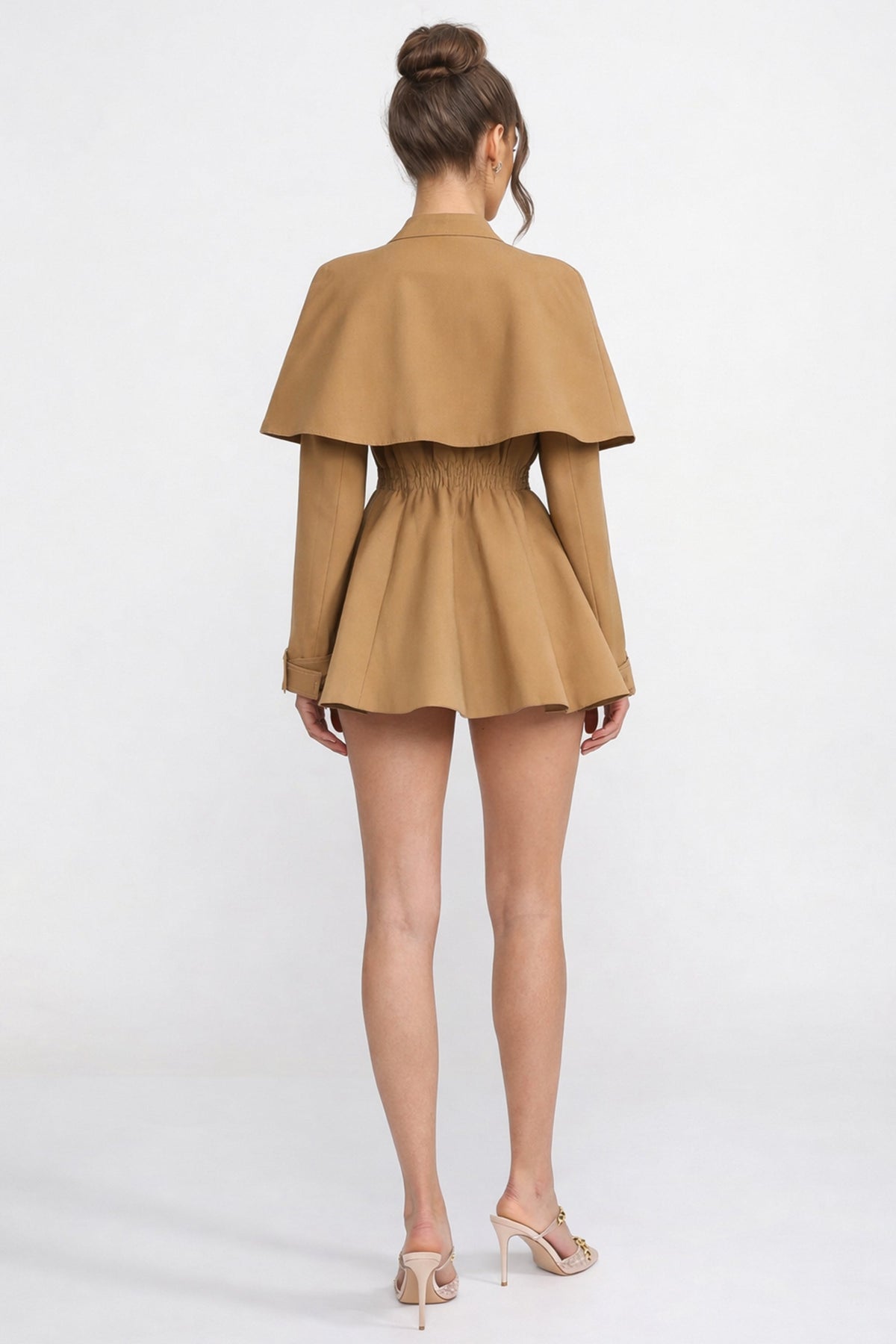 Cape Overlay Mock Neck Button Front Patch Pocket Sleeveless Mini Dress - View 6