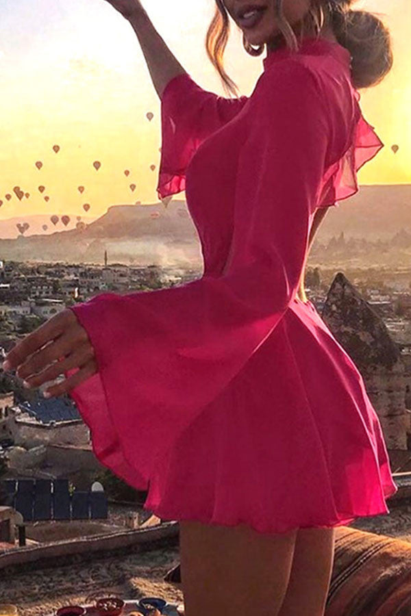 Backless Long Sleeve Ruffled Dress