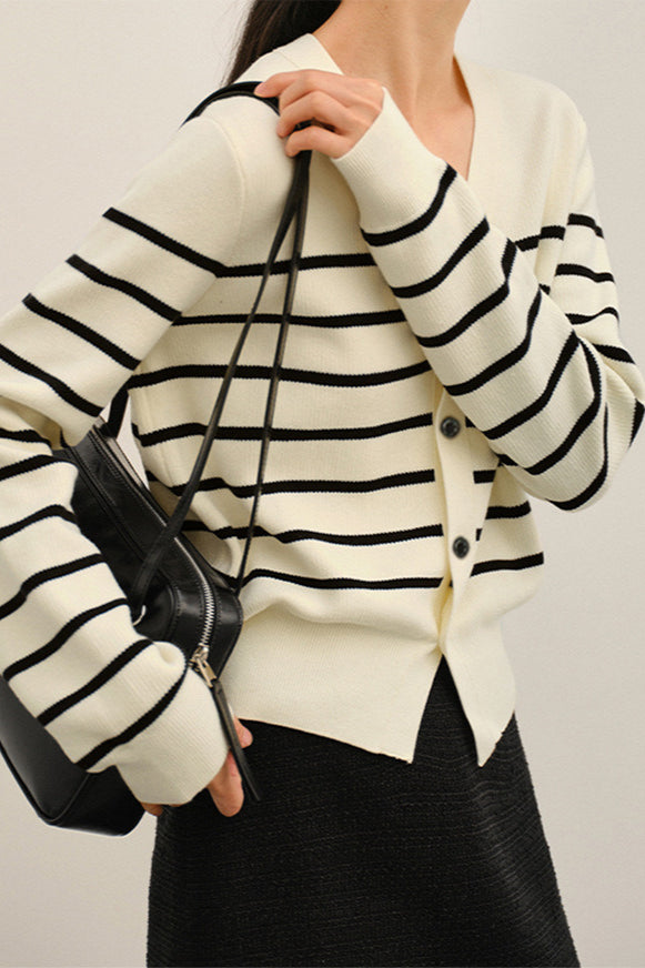 Colorblock Knit Striped V Neck Cardigan for Stylish Layering