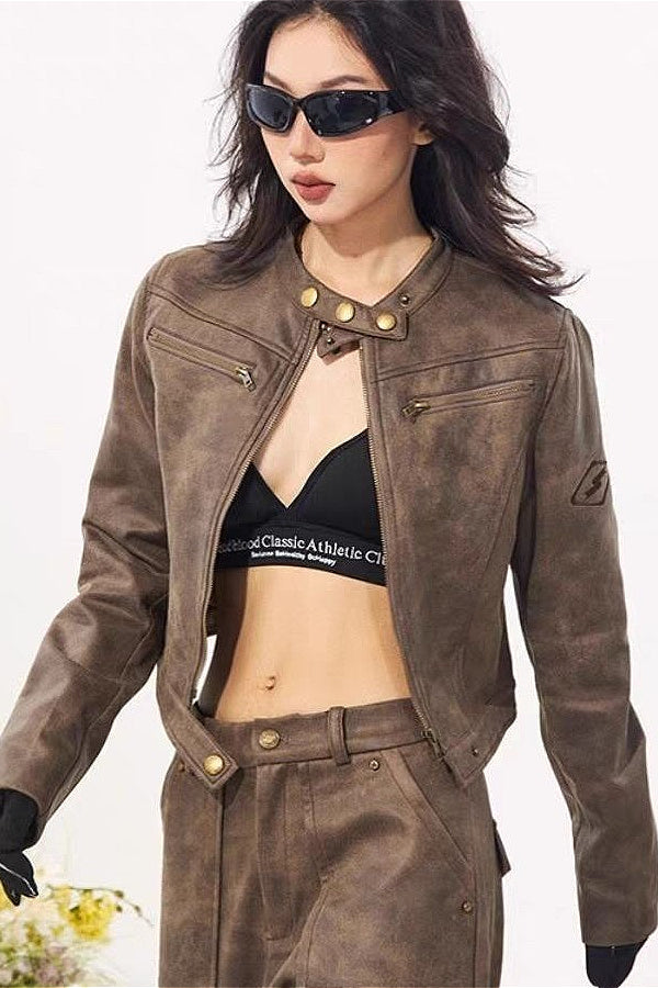 Vintage Stand Collar Suede Jacket 2