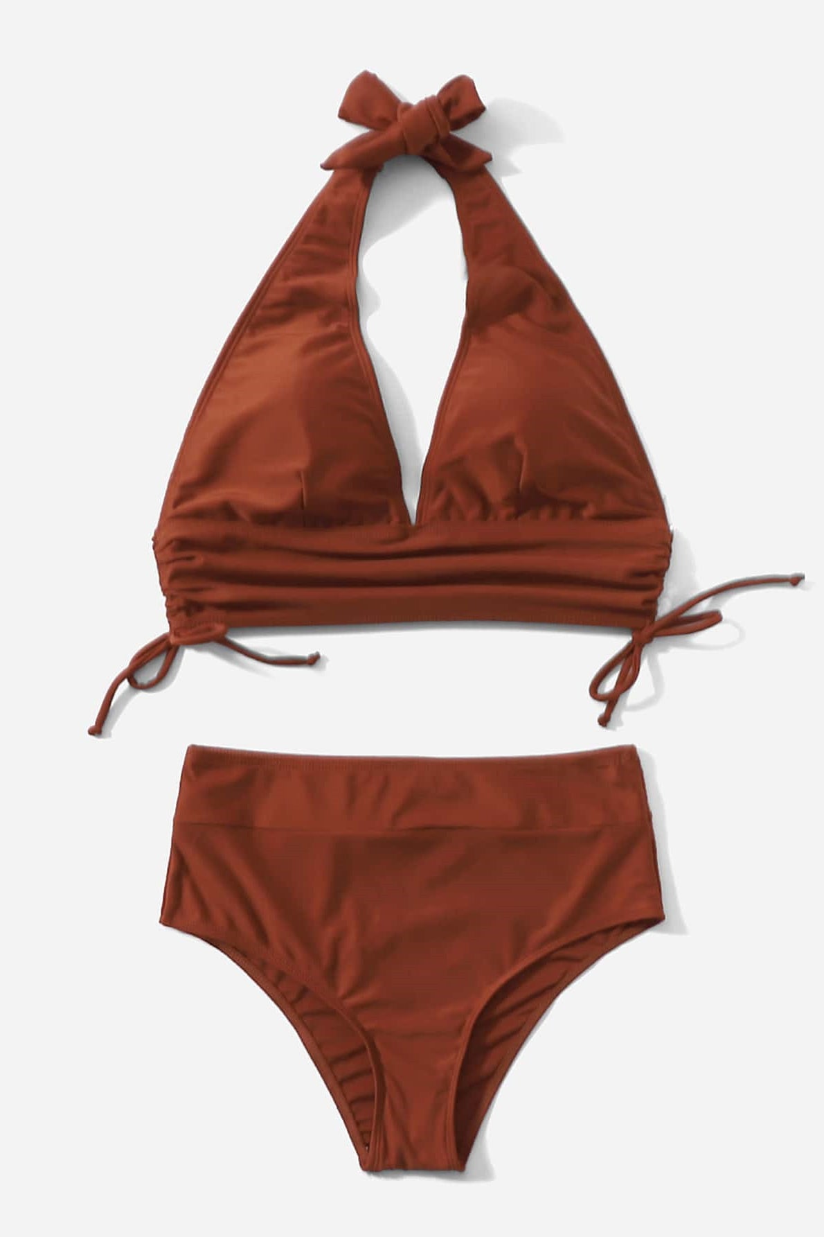 High Waist Solid Bikini Two Piece Swim Set