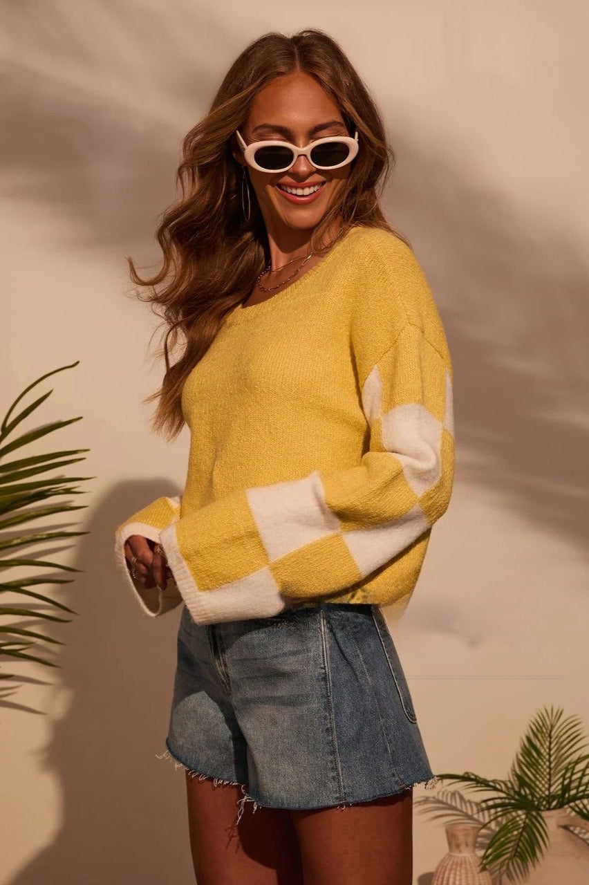 Colorblock Print Knit Sweater
