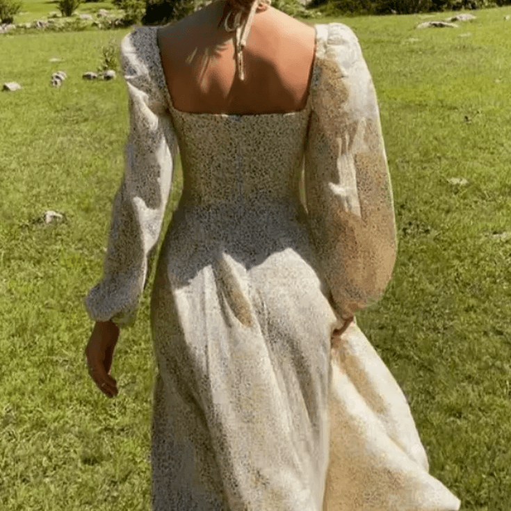 KittenAlarm - Bailey Square Neck Long Sleeve Floral Print Side Split Maxi Dress