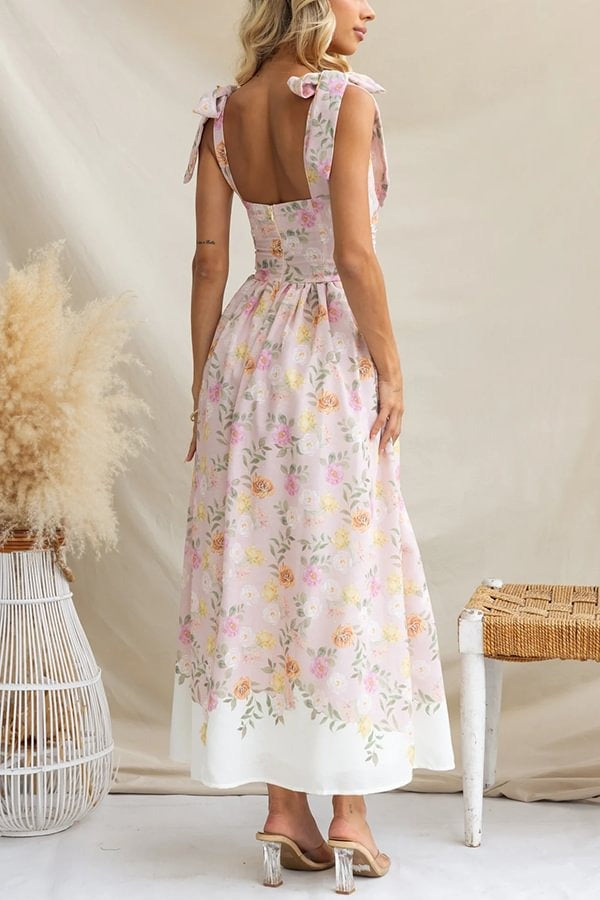 Elegant Floral Print Suspenders Slim Maxi Dress - Fashionpara