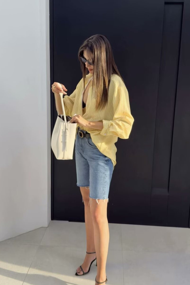 Fashion Stripe Collared Blouse