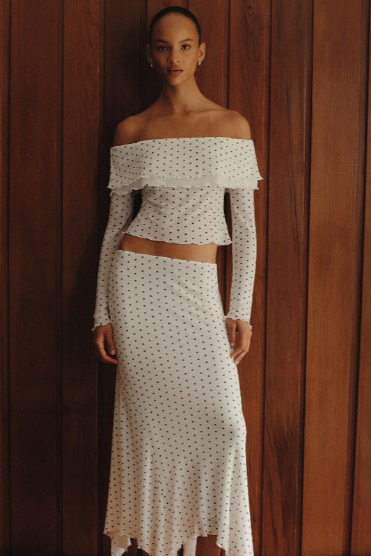 Off Shoulder Polka Dot Two Pieces Set - Fashionpara