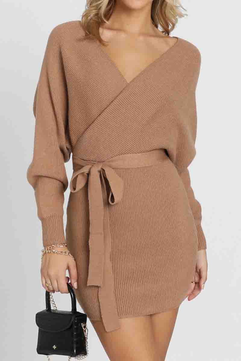 V Neck Knit Sweater Dress(3 Colors)  Fashionpara