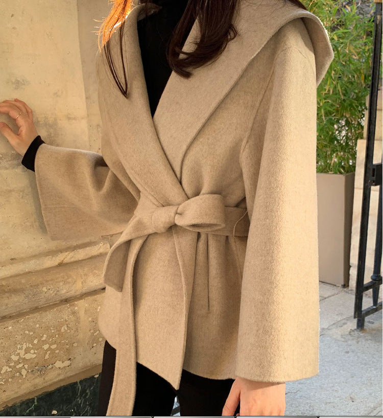 Chic Brown Woolen Hooded Overcoat - Fashionpara