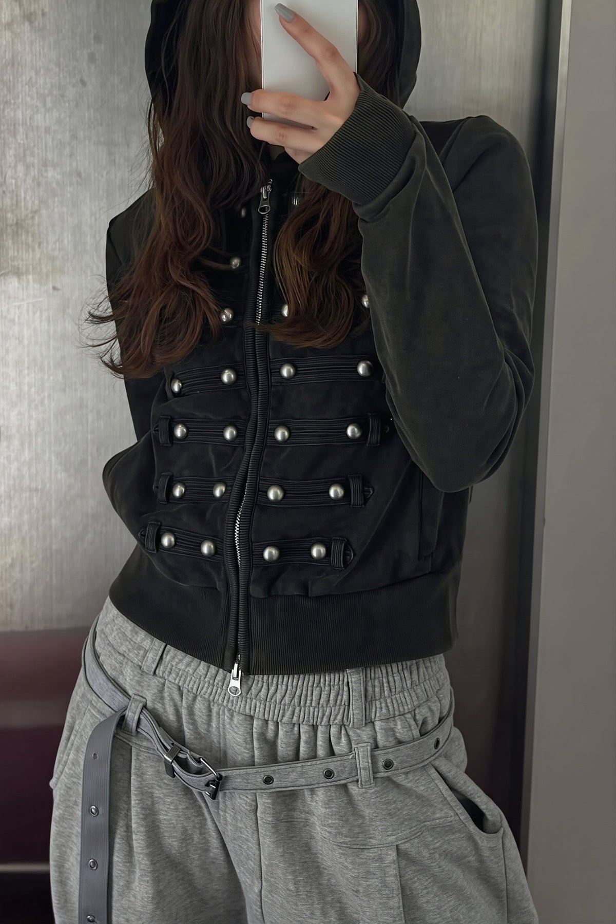 Studded Corset Detail Fitted Zip Hoodie 2