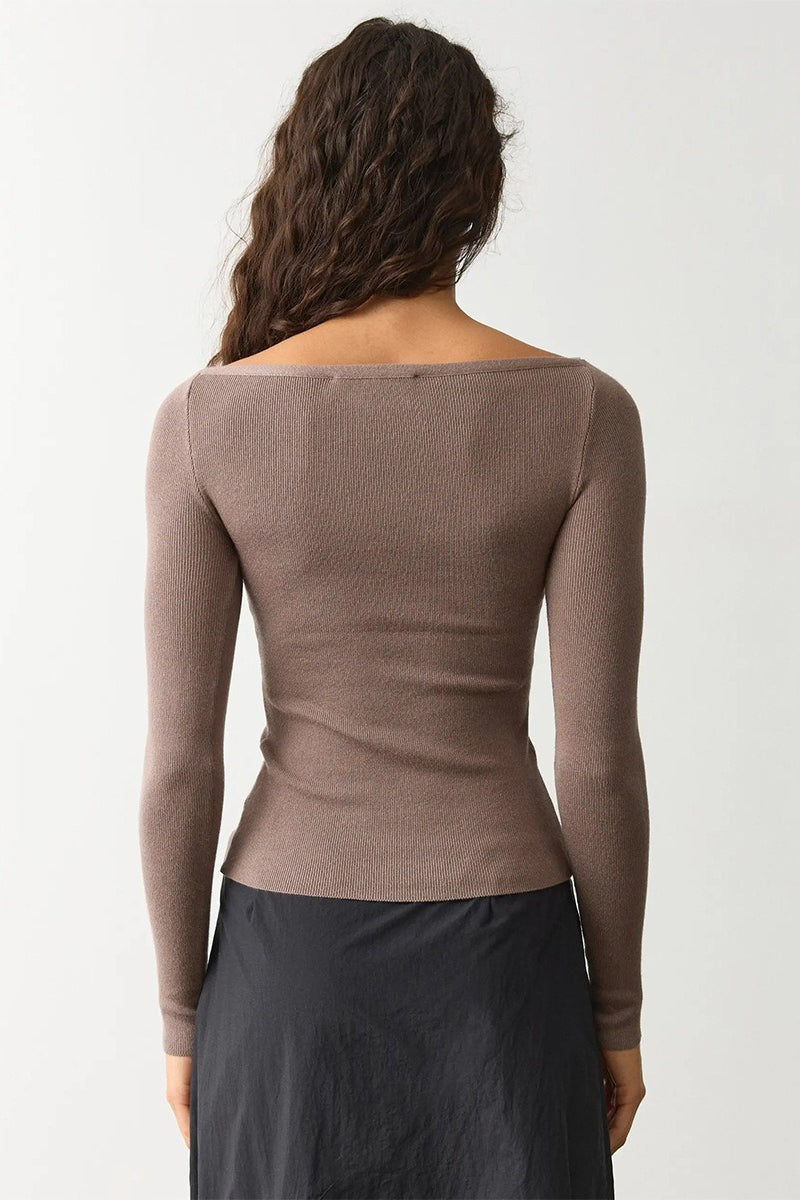 Boat Neck Fitted Fine Knit Sweater