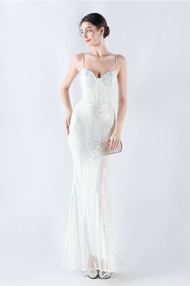Sequin Spaghetti Strap Sweetheart Mermaid Formal Gown - View 7