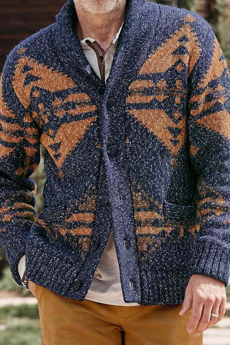 Men's Lapel Single Breasted Long Sleeve Cardigan Jumper Jacket - Fashionpara