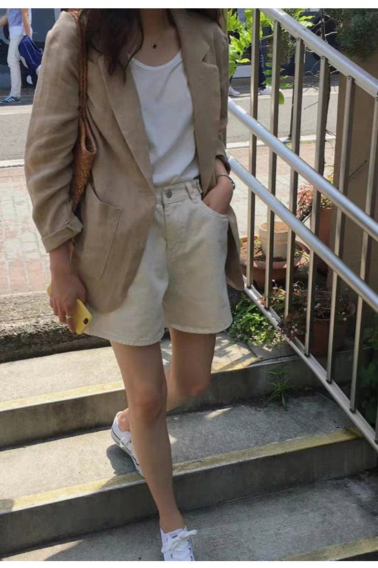 Retro Khaki Linen Blazer