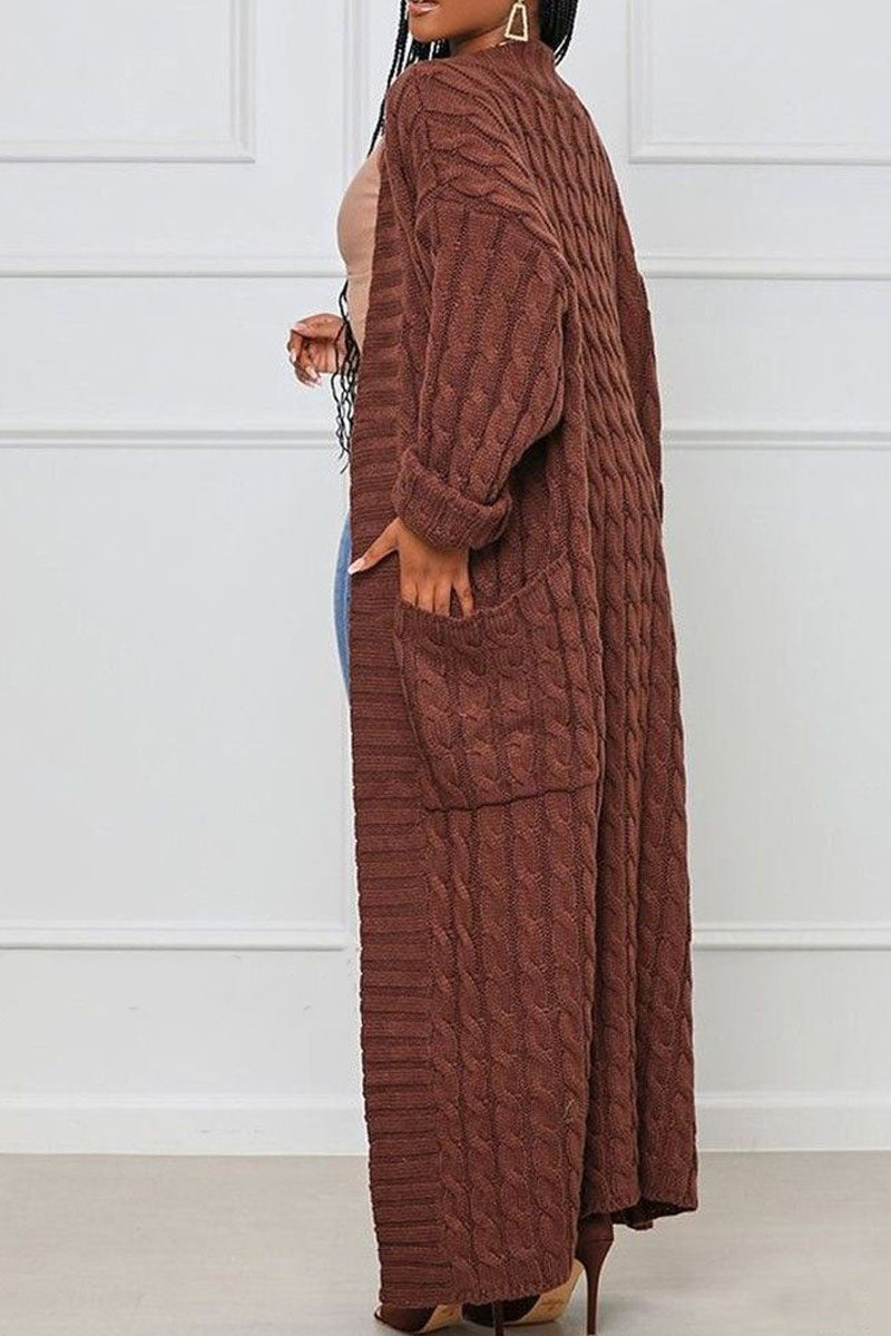 Cable Knit Longline Cardigan with Premium Pocket Design