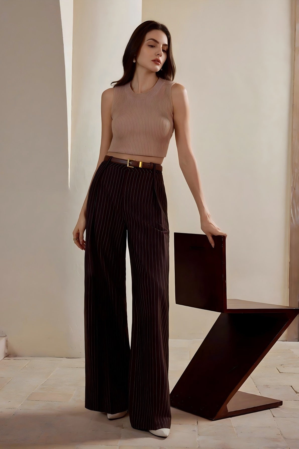 Elegant Stripe Wide Leg Pants