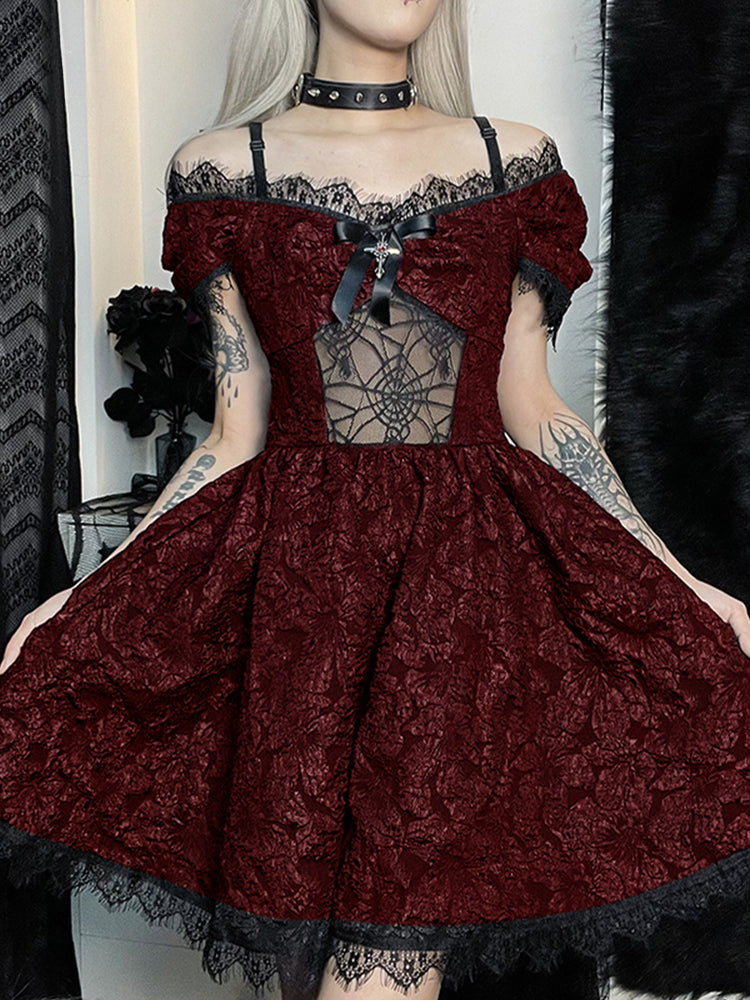 One Shoulder Lace Cutout A-Line Party Mini Dress