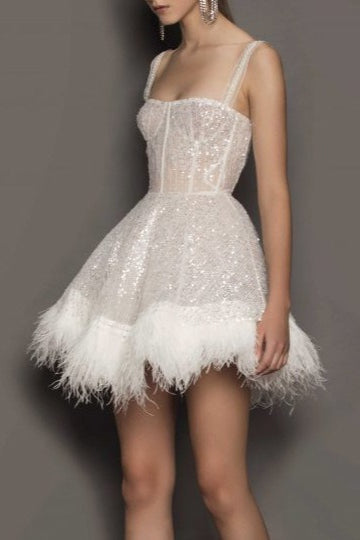 Feather Sequin Tube Top Spaghetti Strap Sequin Dress - View 3