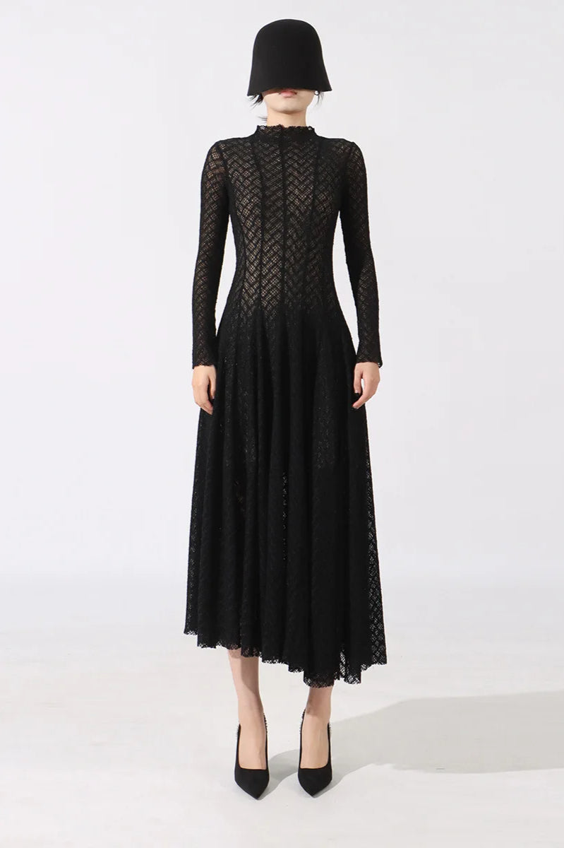 Hollow Out Mesh High Collar Slim Fit Maxi Dress - View 4