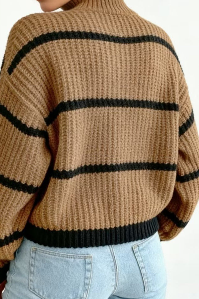 Contrast Stripe Turtleneck Relaxed Knit Sweater 2