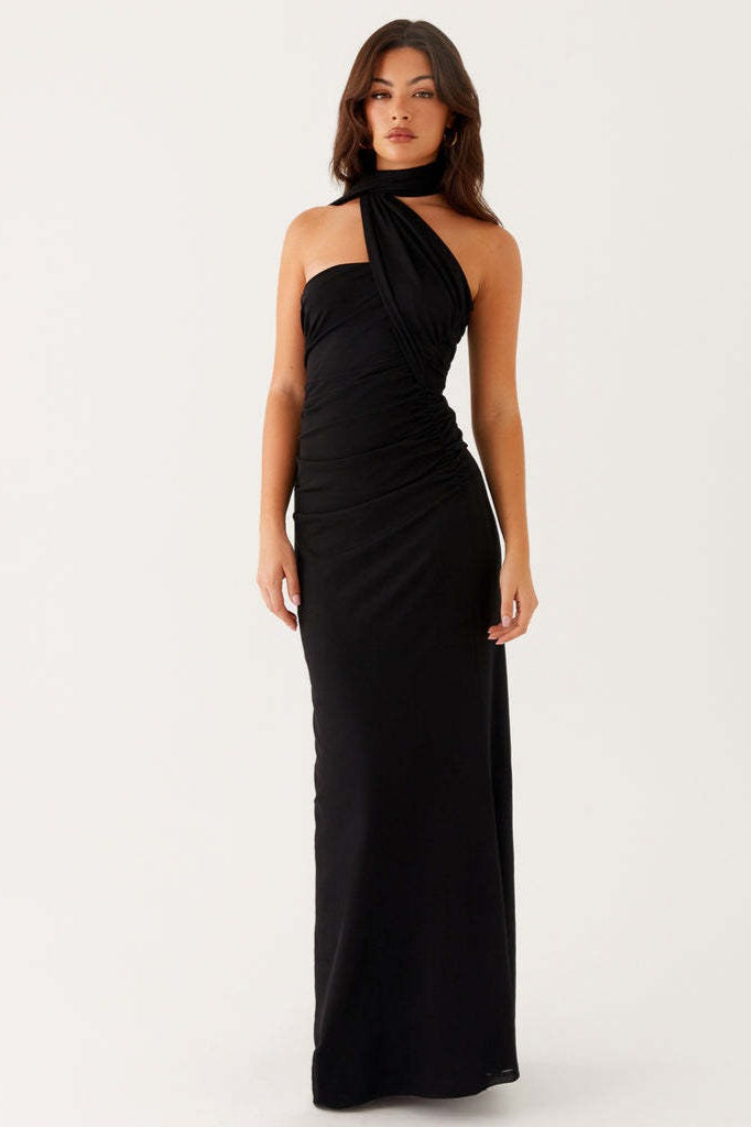 Floral Print Halter Neck Ruched Mermaid Maxi Gown 5