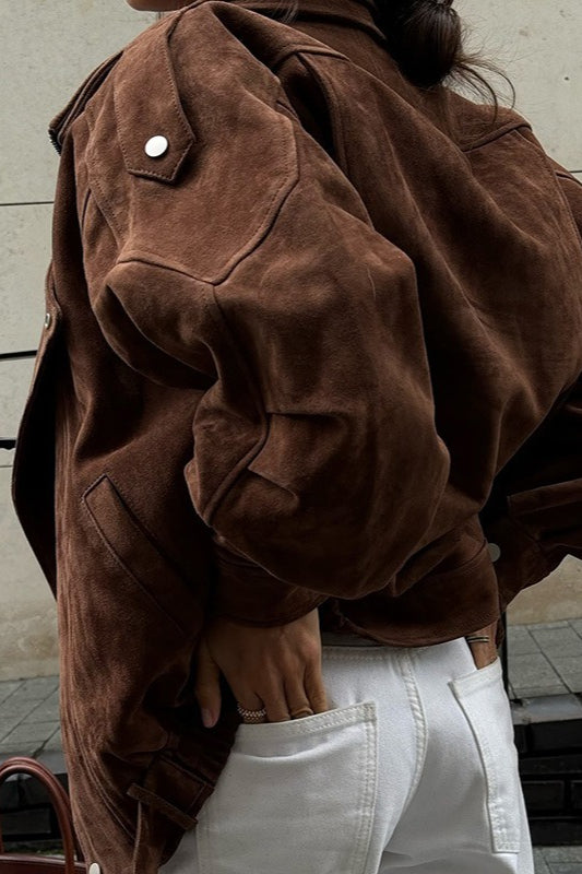 Maillard Brown Cropped Loose Jacket