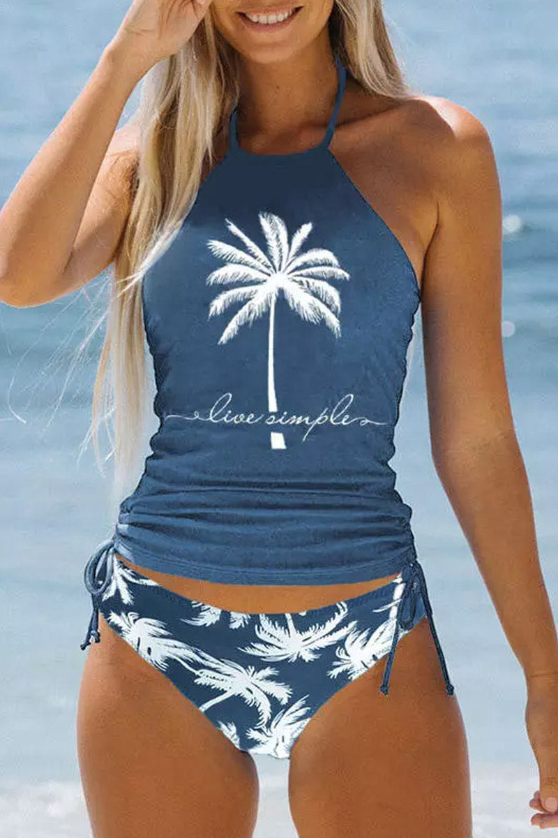 Live Simple Coconut Tree Halter Two Piece Swimwear - Fashionpara