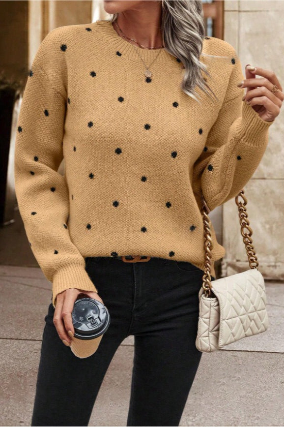 Textured Dot Crew Neck Pullover Knit Sweater 10