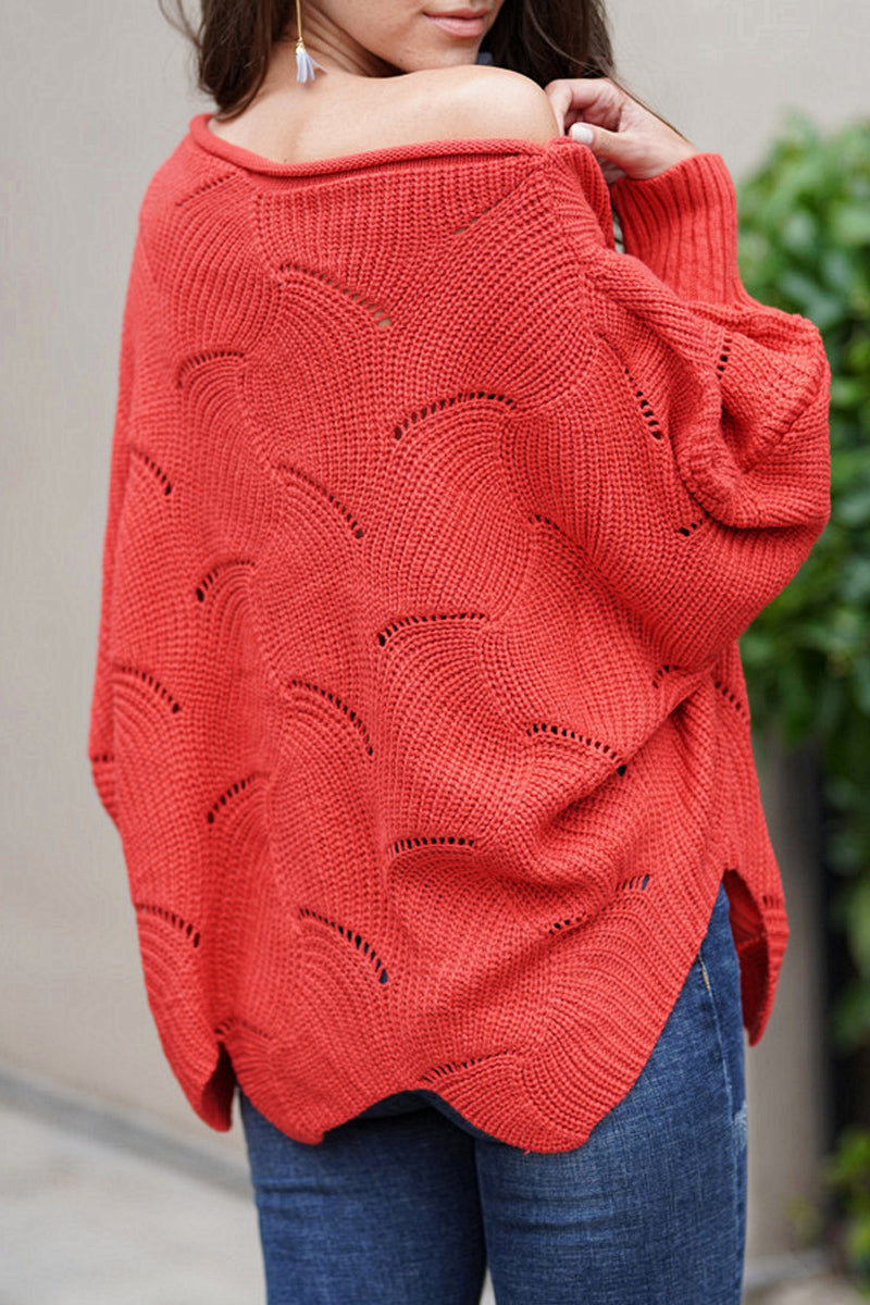 Lantern Sleeve Wide Neck Loose Sweater  Fashionpara