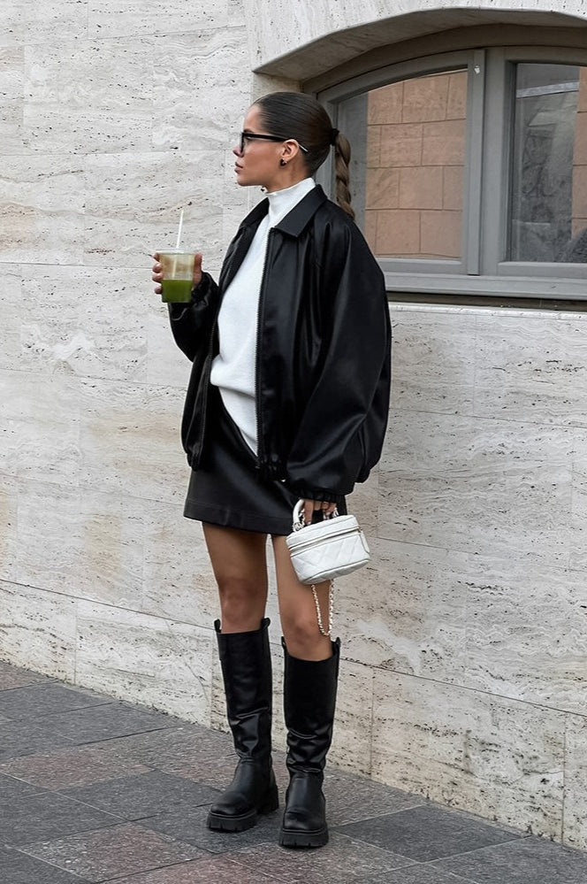 Loose Fit Moto Leather Jacket